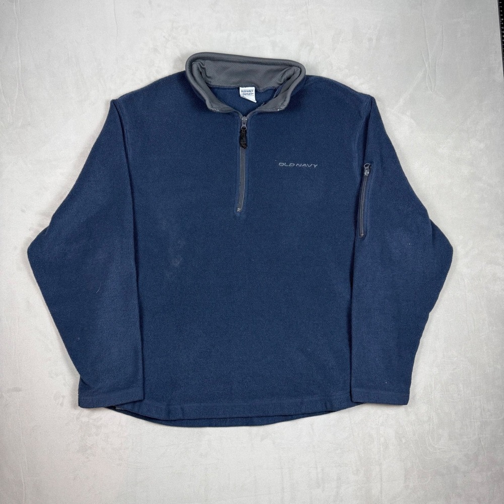 Y2K Mens Old Navy Quarter Zip Fleece Pullover Gorpcore Navy Blue XL